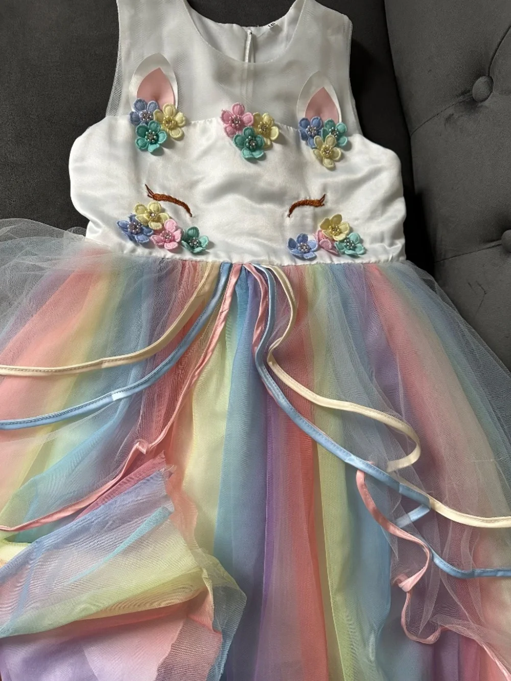 Beautiful Unicorn Princess Dress – With Flowers and Colorful Tulle